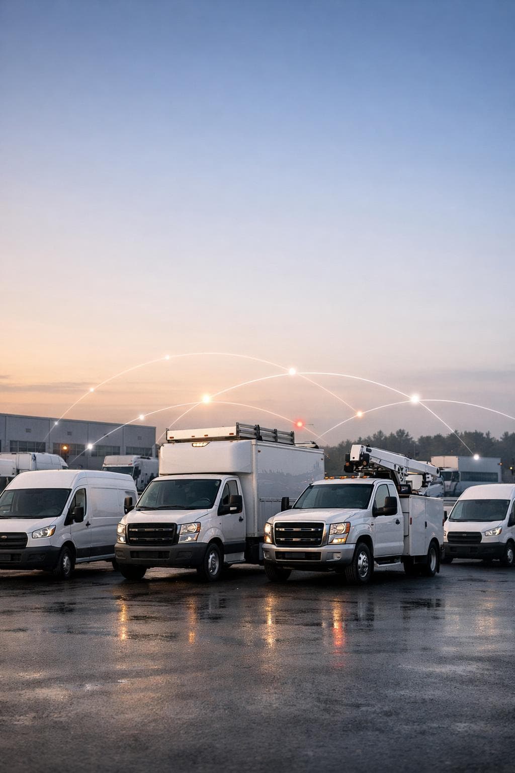 Commercial fleet vehicles staged for daily operations